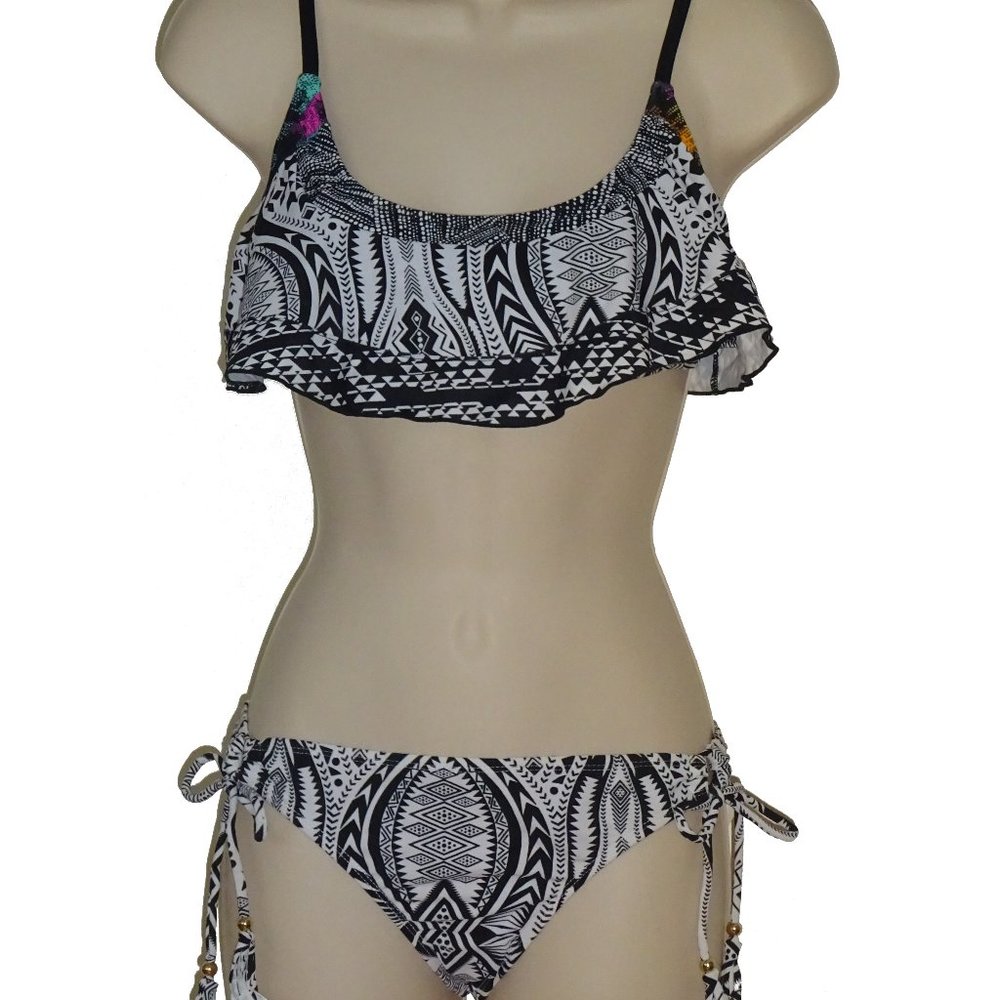 Raisins black white flounce bra bikini